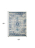 5' X 7' Ivory And Light Blue Floral Medallion Distressed Area Rug